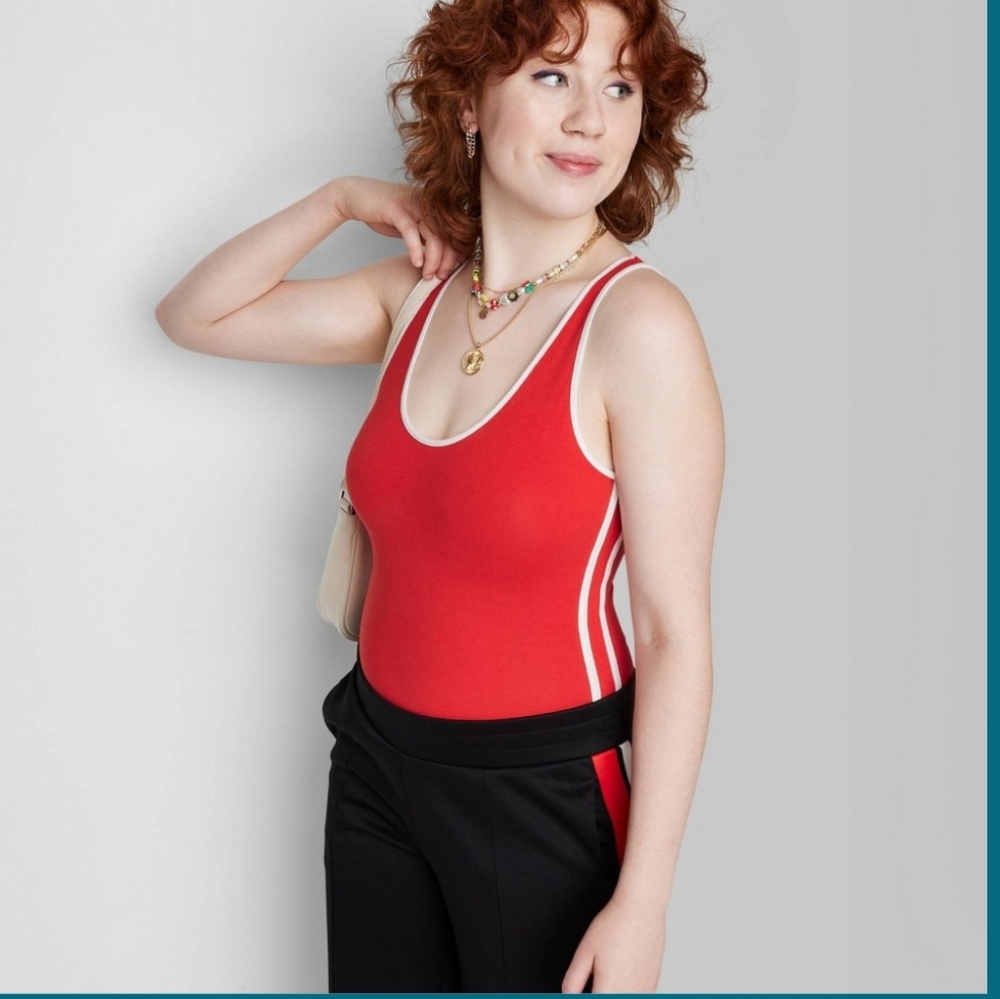 Wild Fable Red Varsity Stripe Bodysuit Women's Medium